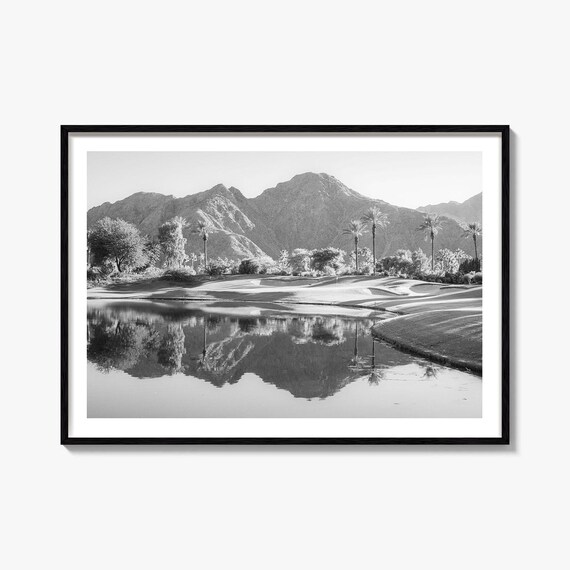 Palm Desert California Mountains Lake Black and White Poster