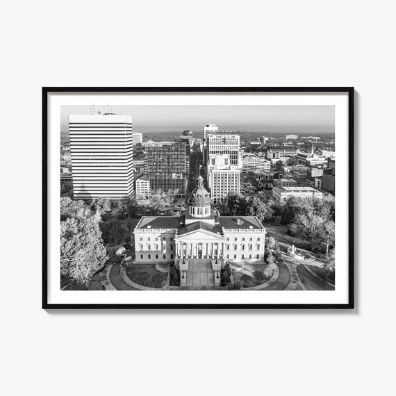 Historic State Capitol Building Dome Aerial Black and White Poster