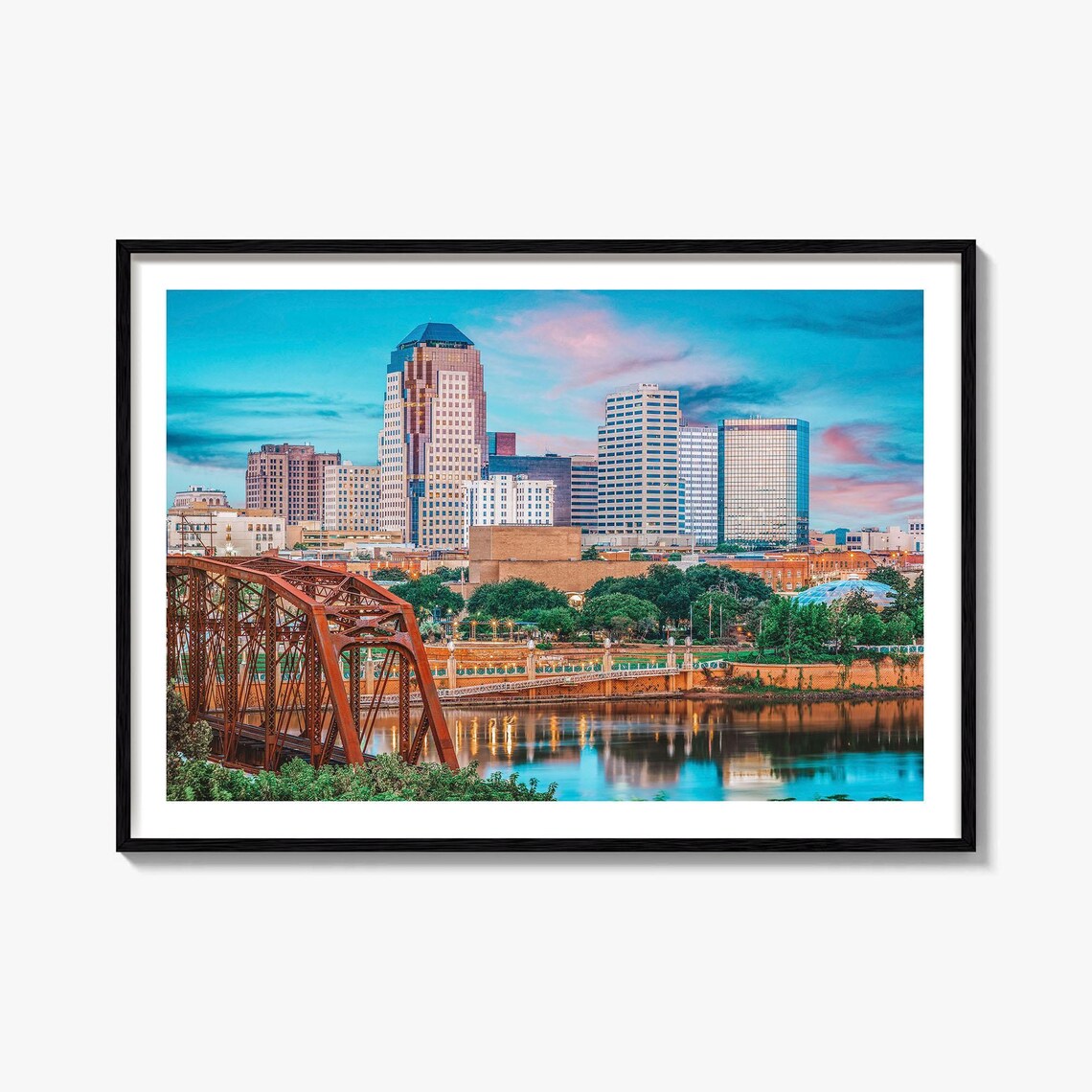 Louisiana River Bridge Skyline Sunset City Travel Photo Poster