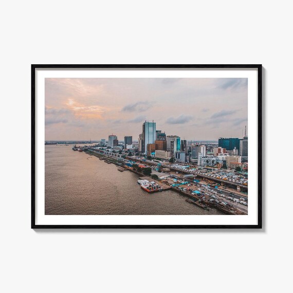 Lagos Nigeria Waterfront City Skyline At Dusk Aerial Photo Poster