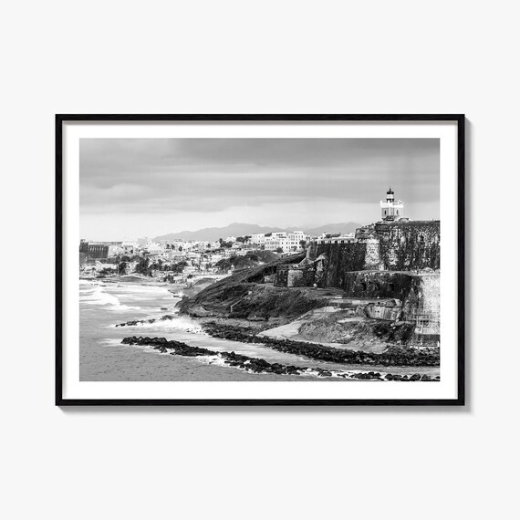 Puerto Rico El Morro Fortress Ocean Cliffs Black White Historic Poster