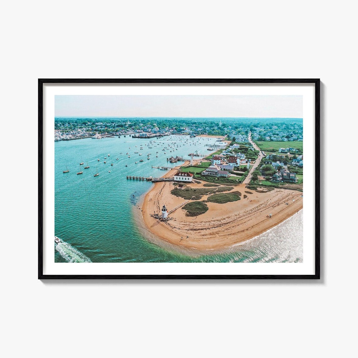 Nantucket Harbor Brant Point Lighthouse Aerial Coastal Photography Poster