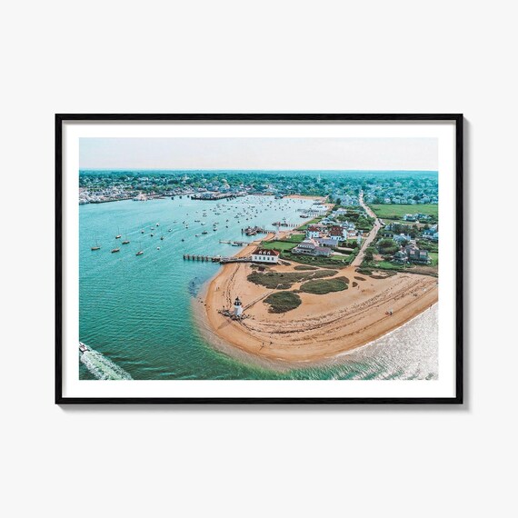 Nantucket Harbor Brant Point Lighthouse Aerial Coastal Photography Poster