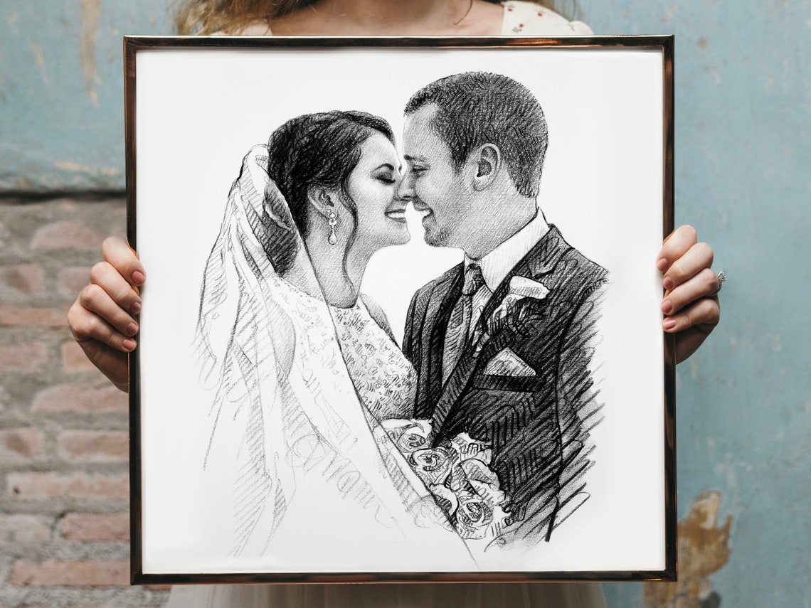 Two Laughing Men in Suits Custom Pencil Portrait Sketch Art Print - Image 2