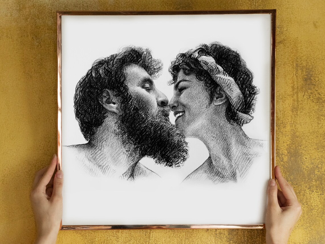 Elegant Couple Custom Charcoal Portrait Sketch Art Print From Photo - Image 2