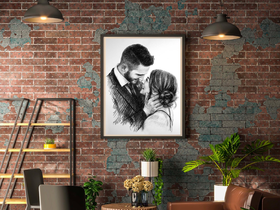 Bride and Groom First Dance Embrace Charcoal Wedding Portrait Poster - Image 2