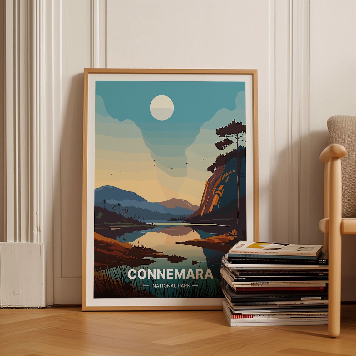 Connemara National Park Ireland Moonlit Lake Mountains Scenic Travel Poster