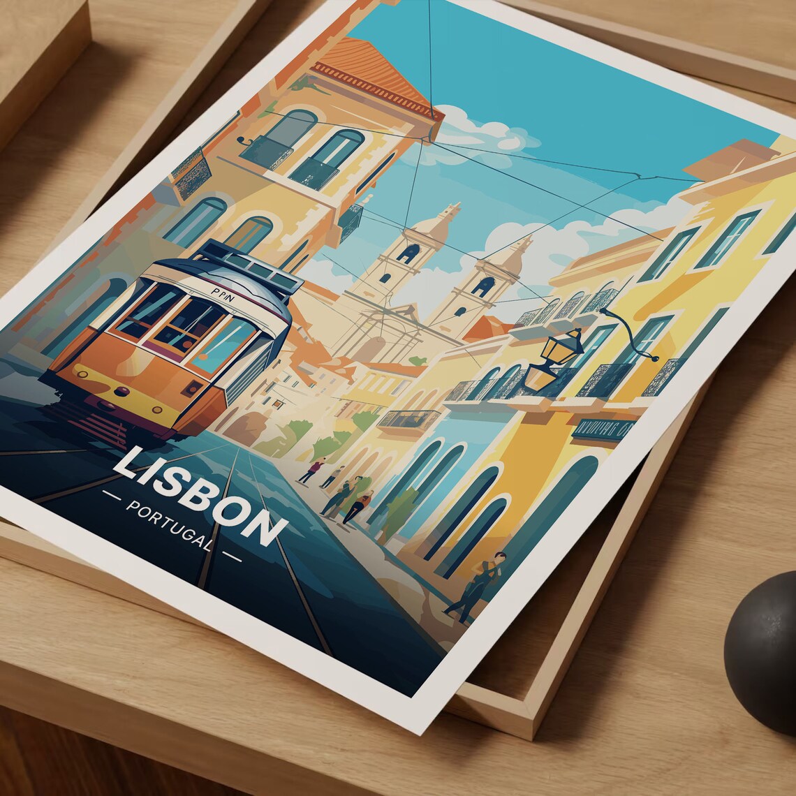 Lisbon Portugal Vintage Yellow Tram Old Town Street Travel Poster - Image 3