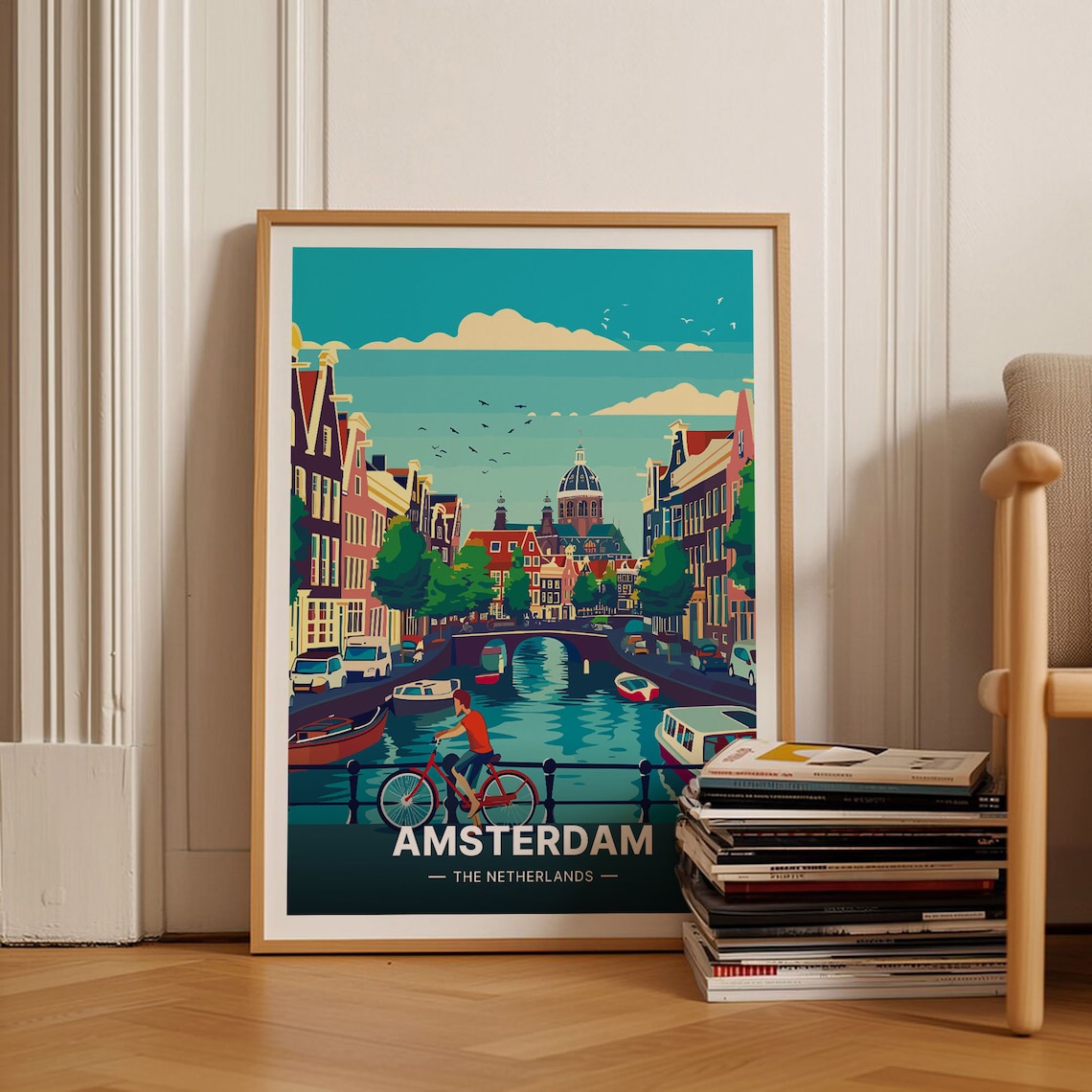 Amsterdam Travel Poster, Netherlands Tulip Scenery