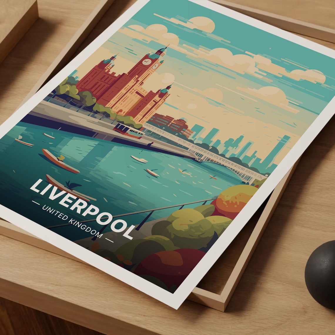 Liverpool UK Clock Tower Waterfront Boats Cityscape Travel Poster - Image 3