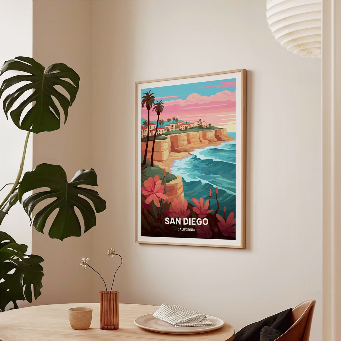 San Diego California Poster Cliffs Palms Sunset Coastline Art - Image 2