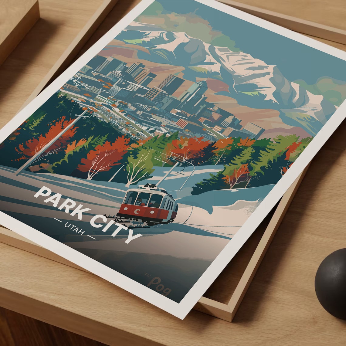 Park City Utah Ski Town Red Gondola Snowy Mountain Retro Travel Poster - Image 3