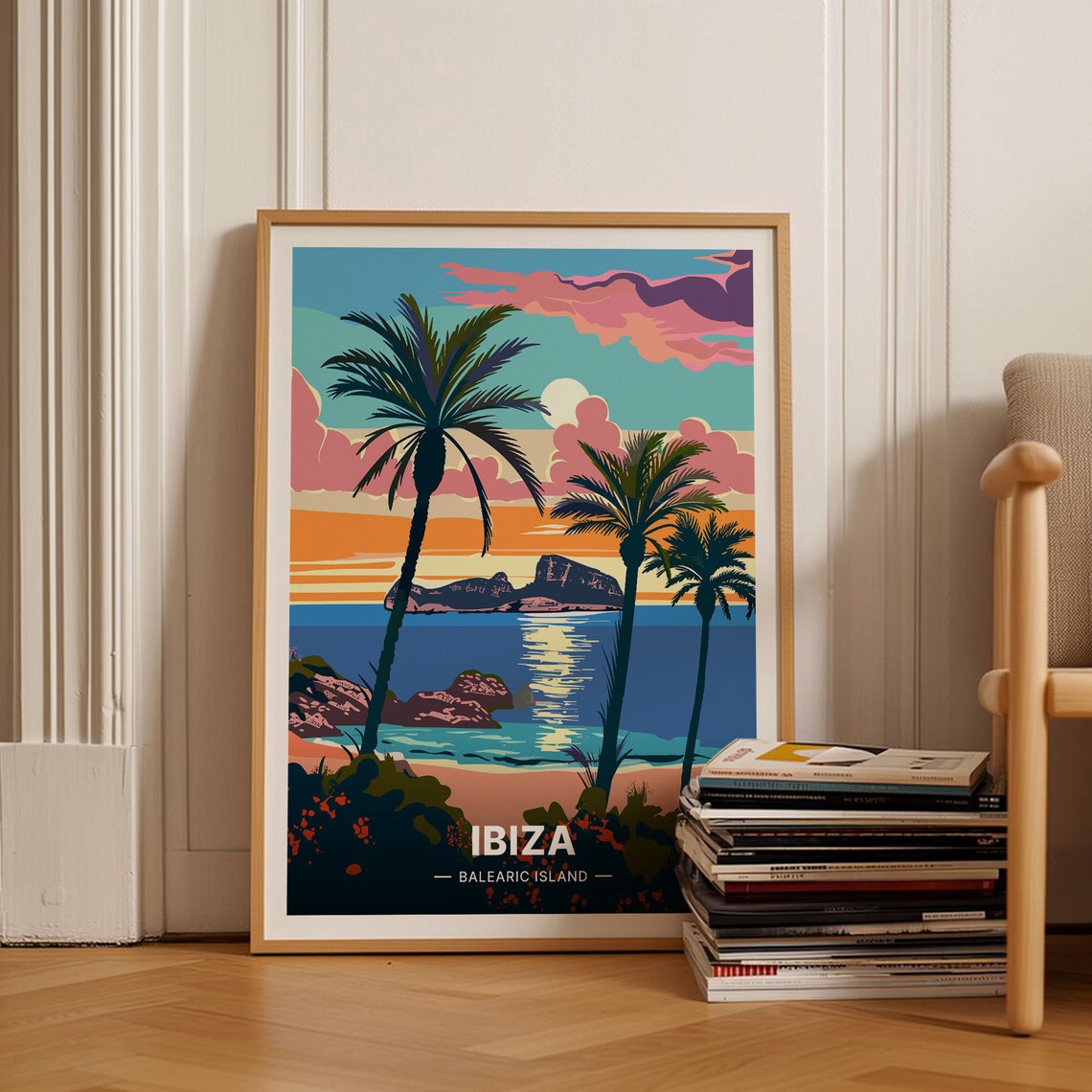 Ibiza Balearic Island Sunset Palm Silhouette Sea View Poster