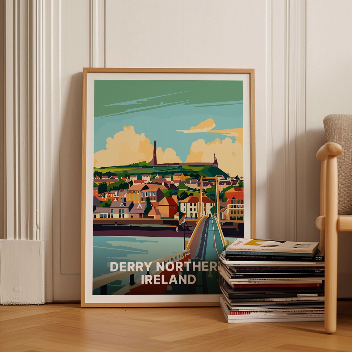 Derry Northern Ireland Vintage Travel Poster Peace Bridge City Art