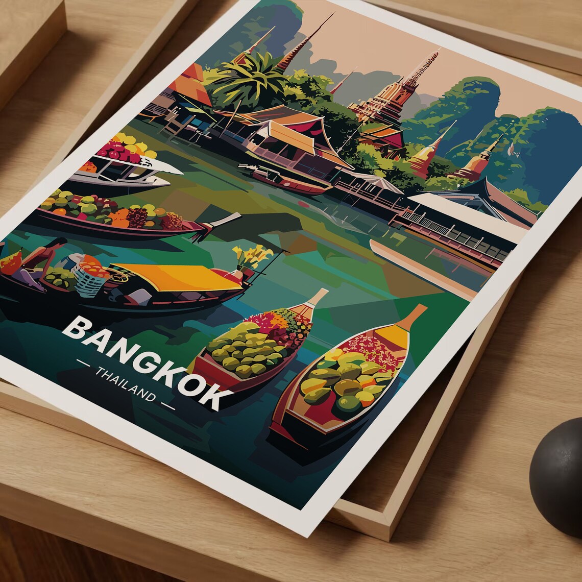 Bangkok Skyline and Floating Market Travel Poster - Image 3