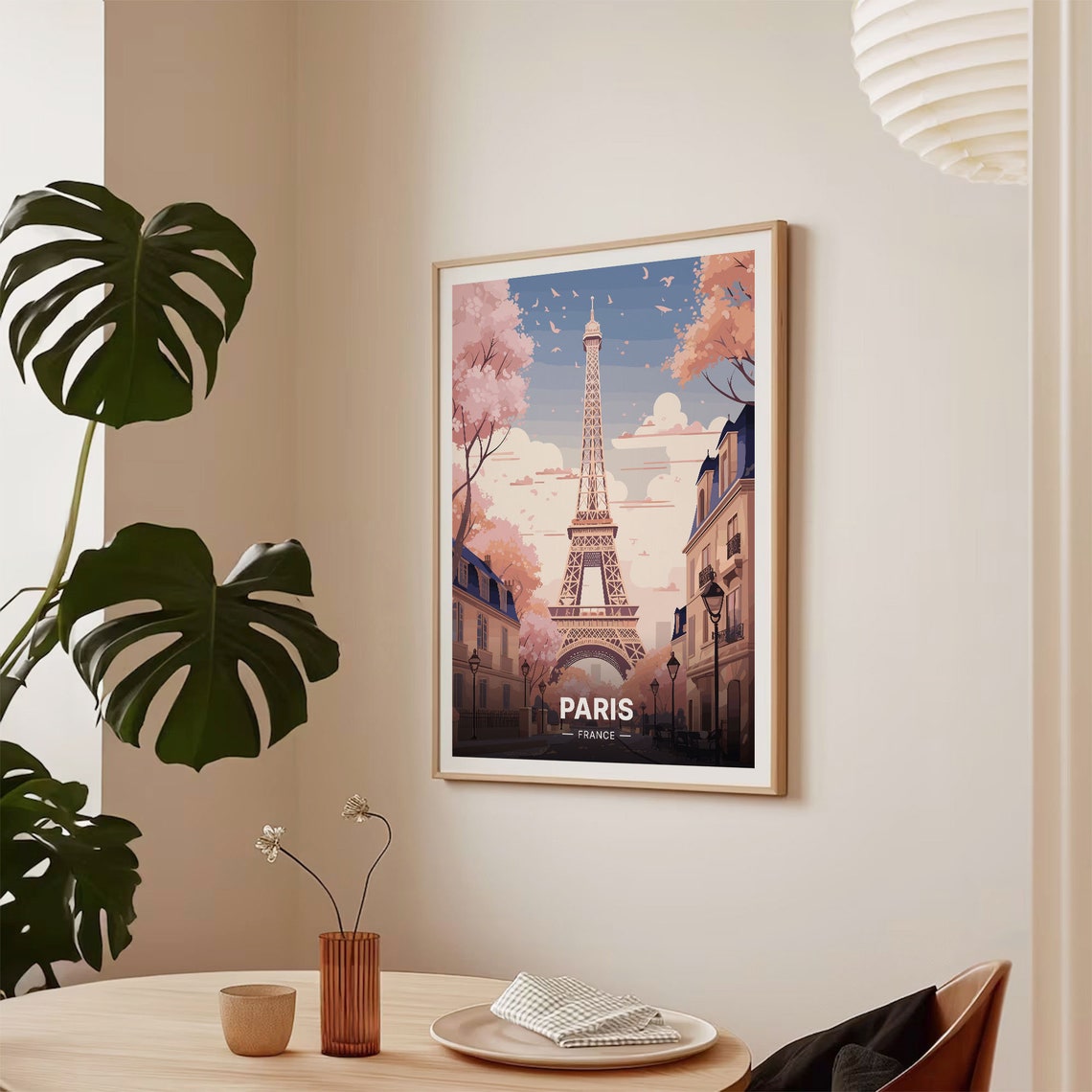 Paris France Eiffel Tower Spring Blossom Street Vintage Poster - Image 2