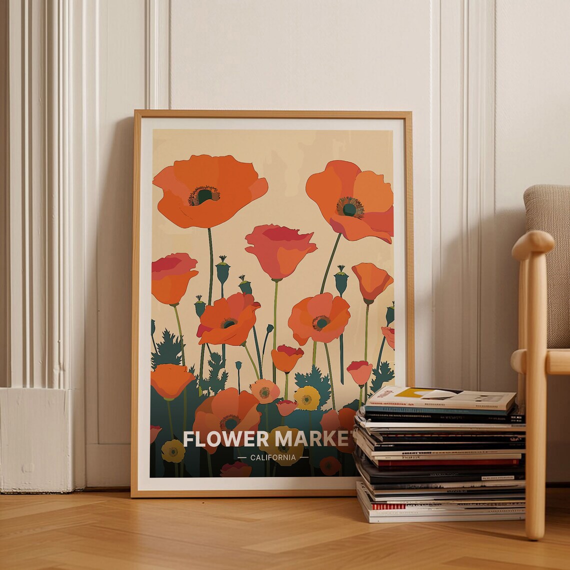 California Poppy Travel Poster, Floral Botanical Art Print