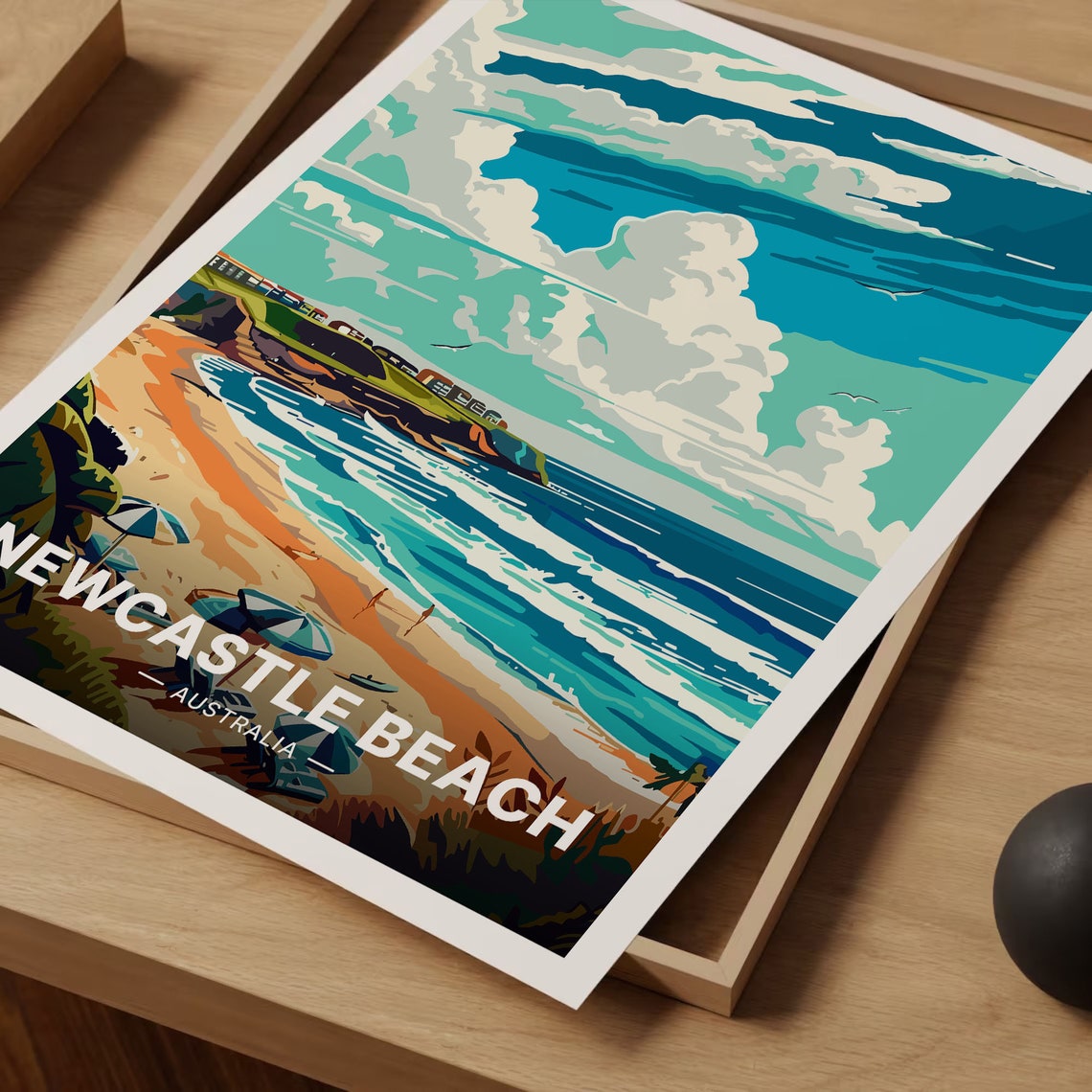 Newcastle Beach Australia Surf Headland Vintage Travel Poster - Image 3