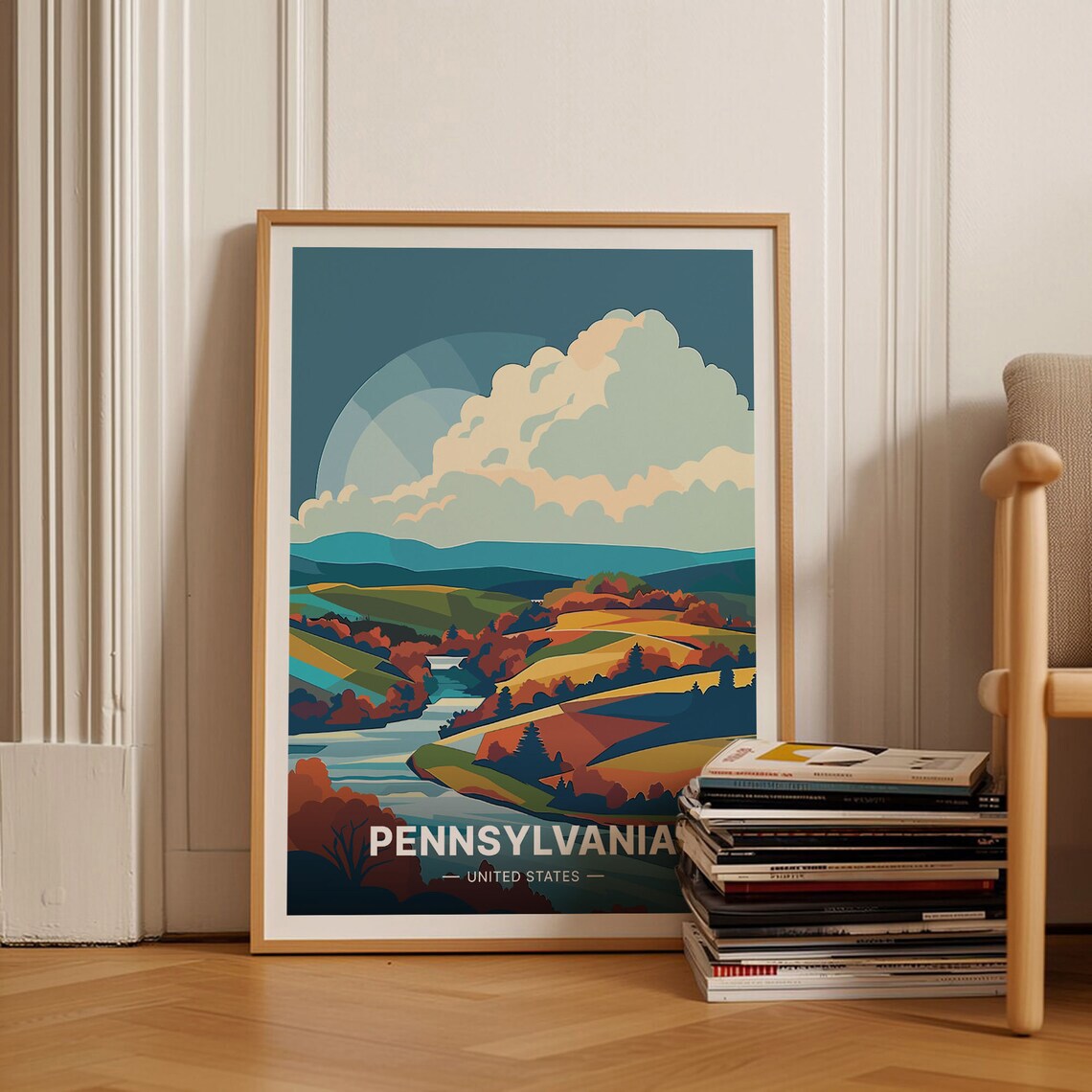 Pennsylvania Travel Poster, Traditional Scenic Art Print