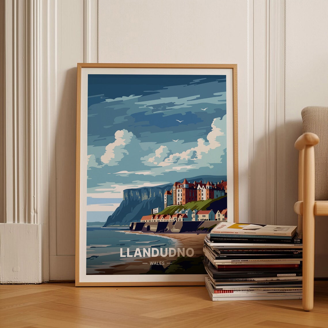 Llandudno Wales Seaside Town Grand Hotel Beach Bay Travel Poster