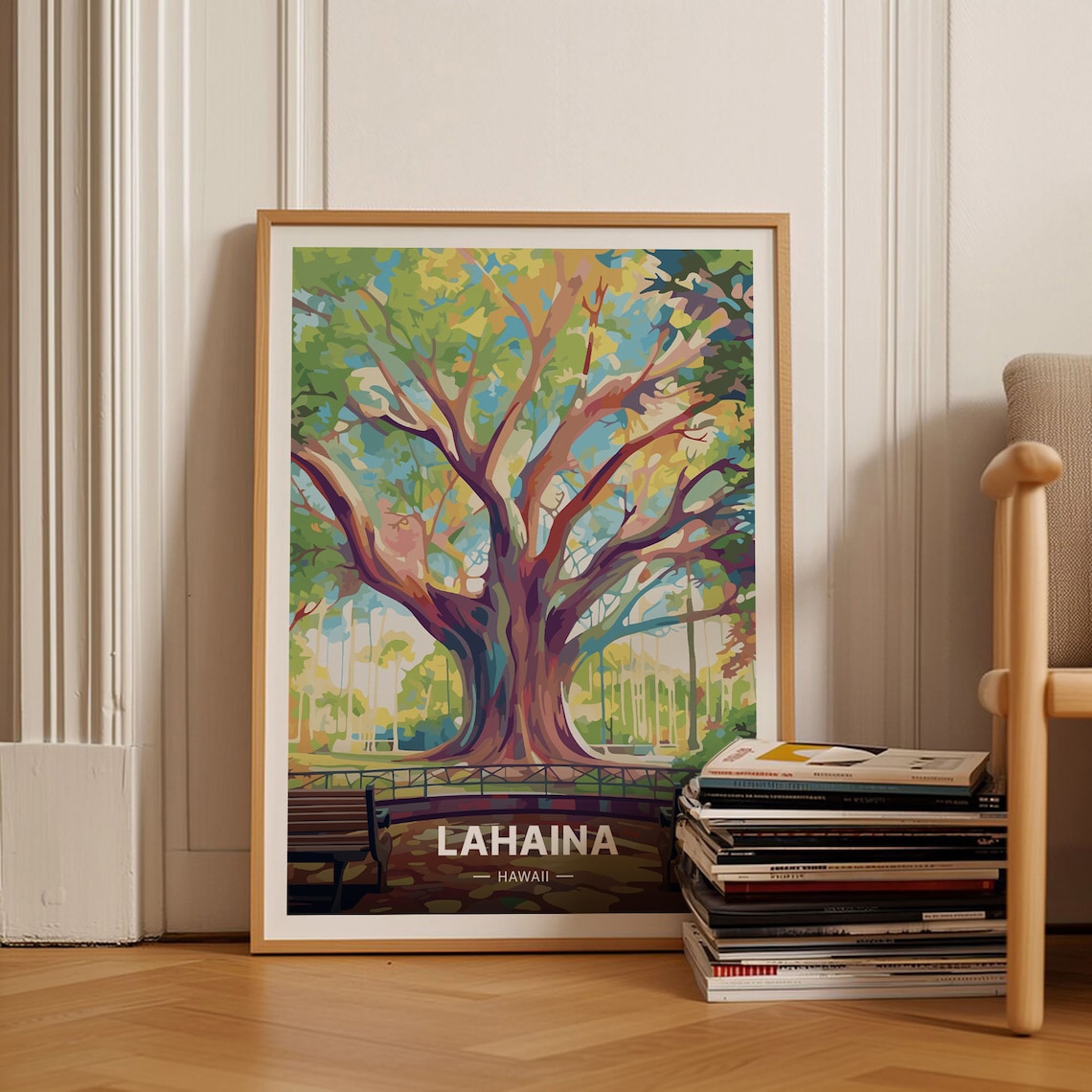 Vintage Lahaina Maui Banyan Tree Travel Poster