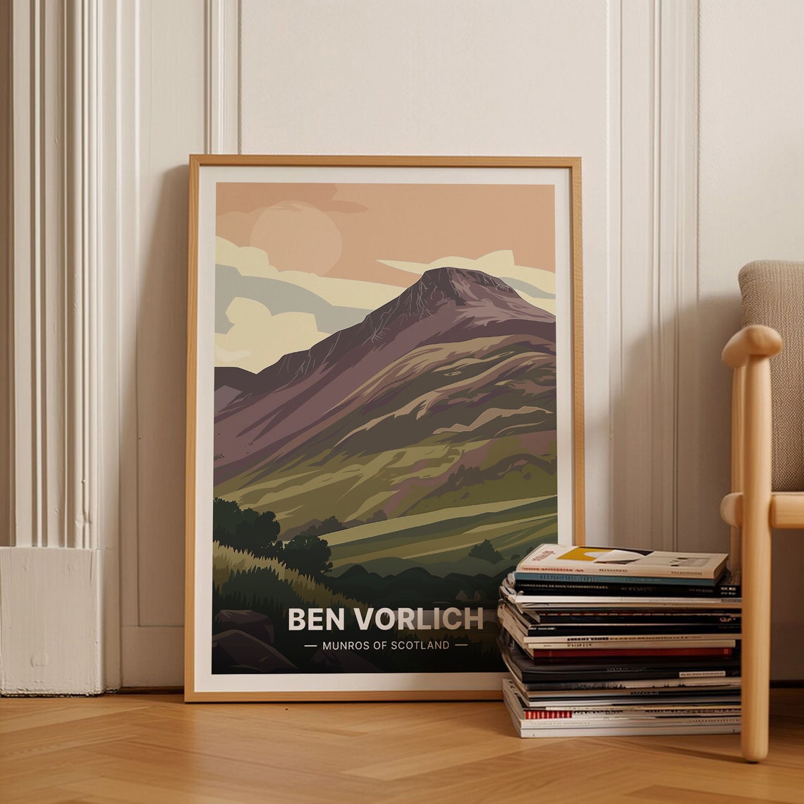 Ben Vorlich Scotland Mountain Sunset Hiking Vintage Travel Poster