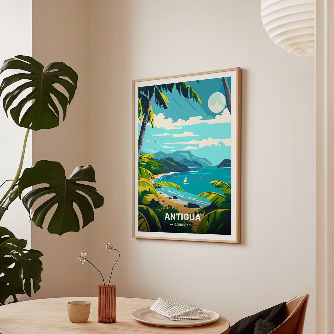 Antigua Caribbean Palm Beach Sailboat Tropical Island Poster - Image 2