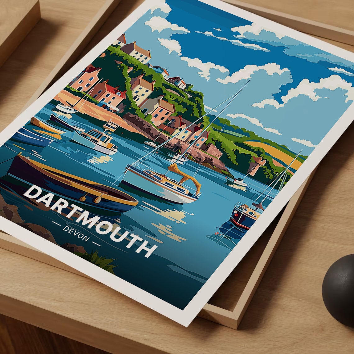 Dartmouth Devon Harbor Boats Hillside Cottages Sailing Town Poster - Image 3