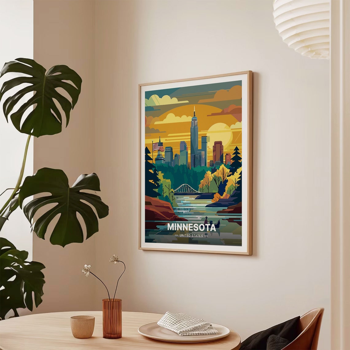 Minnesota Skyline Sunset River Bridge City Lights Golden Travel Poster - Image 2