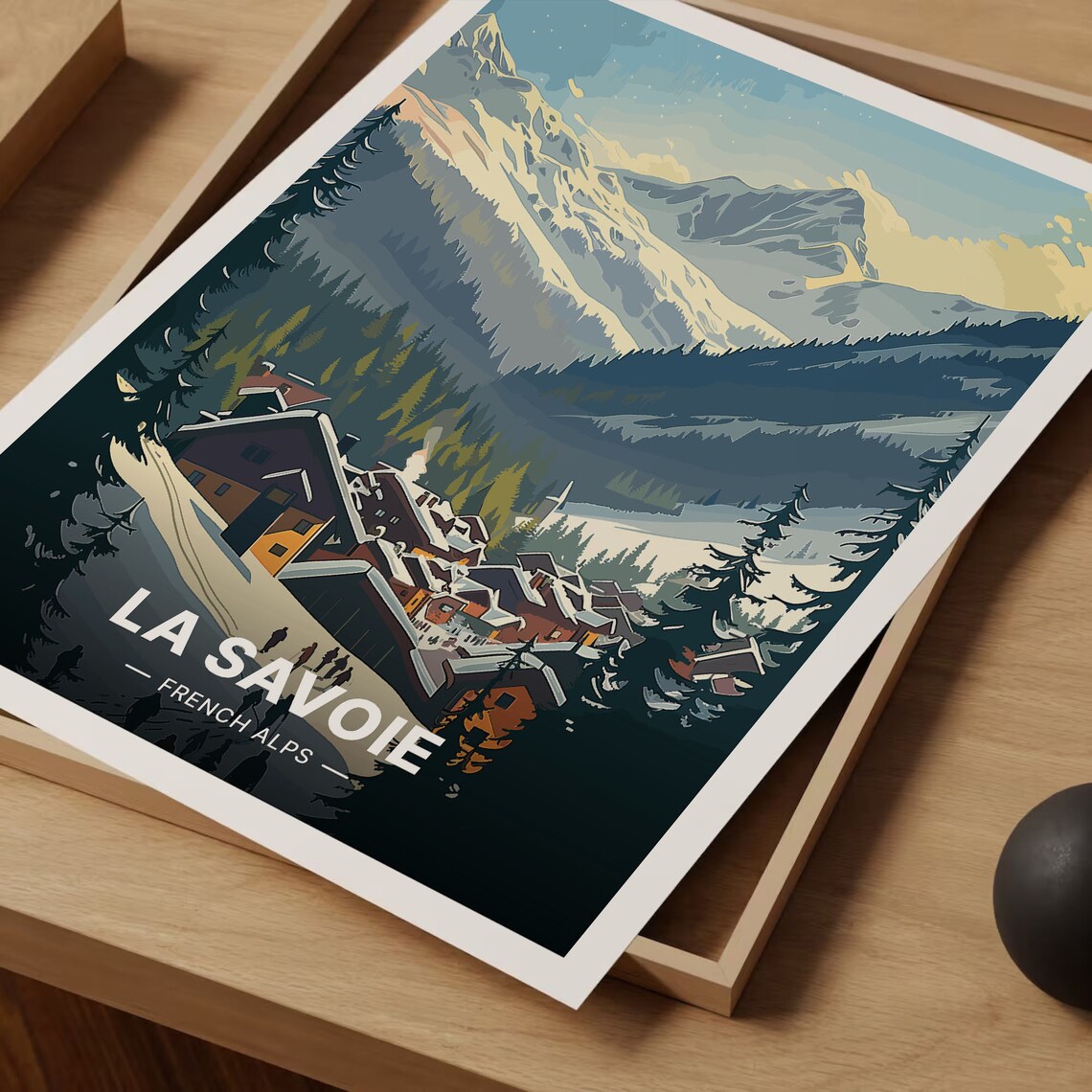 La Savoie French Alps Snowy Village Chalet Mountain Winter Poster - Image 3