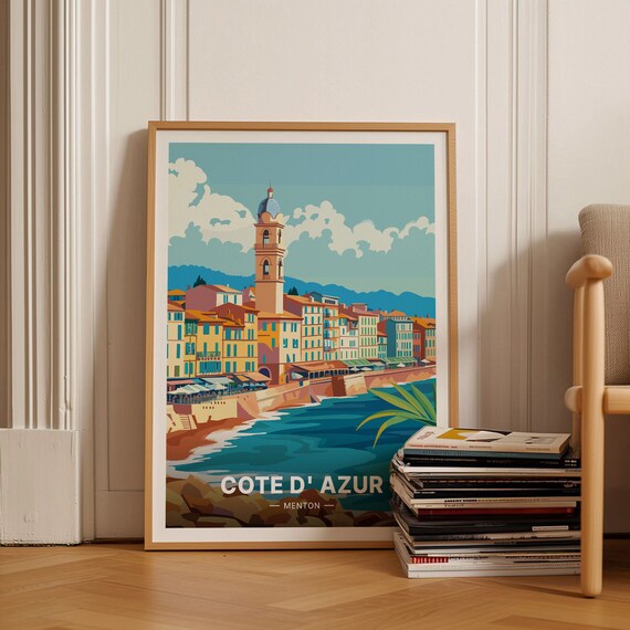 Cote dAzur Menton Harbor Church Tower French Riviera Travel Poster