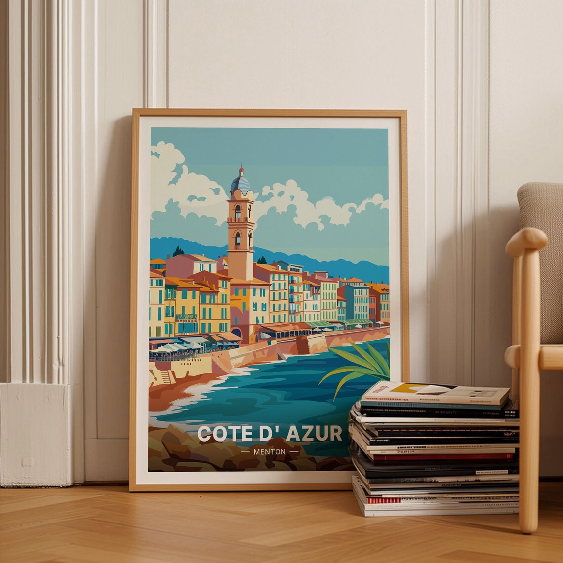 Menton France Travel Poster French Riviera Beach Art Provence City Skyline Home Wall Decor Unique Travel Gift Idea C20 1351