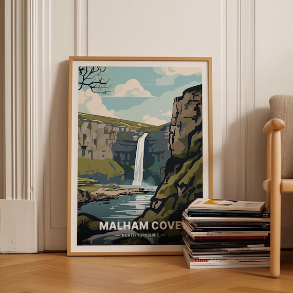 Malham Cove North Yorkshire Limestone Waterfall Landscape Poster