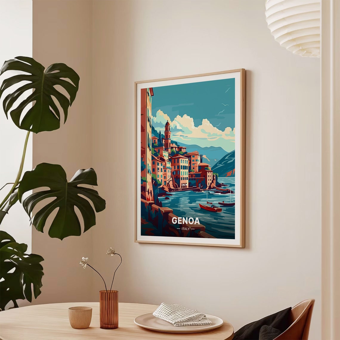Genoa Italy Coastal Town Harbor Vintage Style Travel Poster Art - Image 2