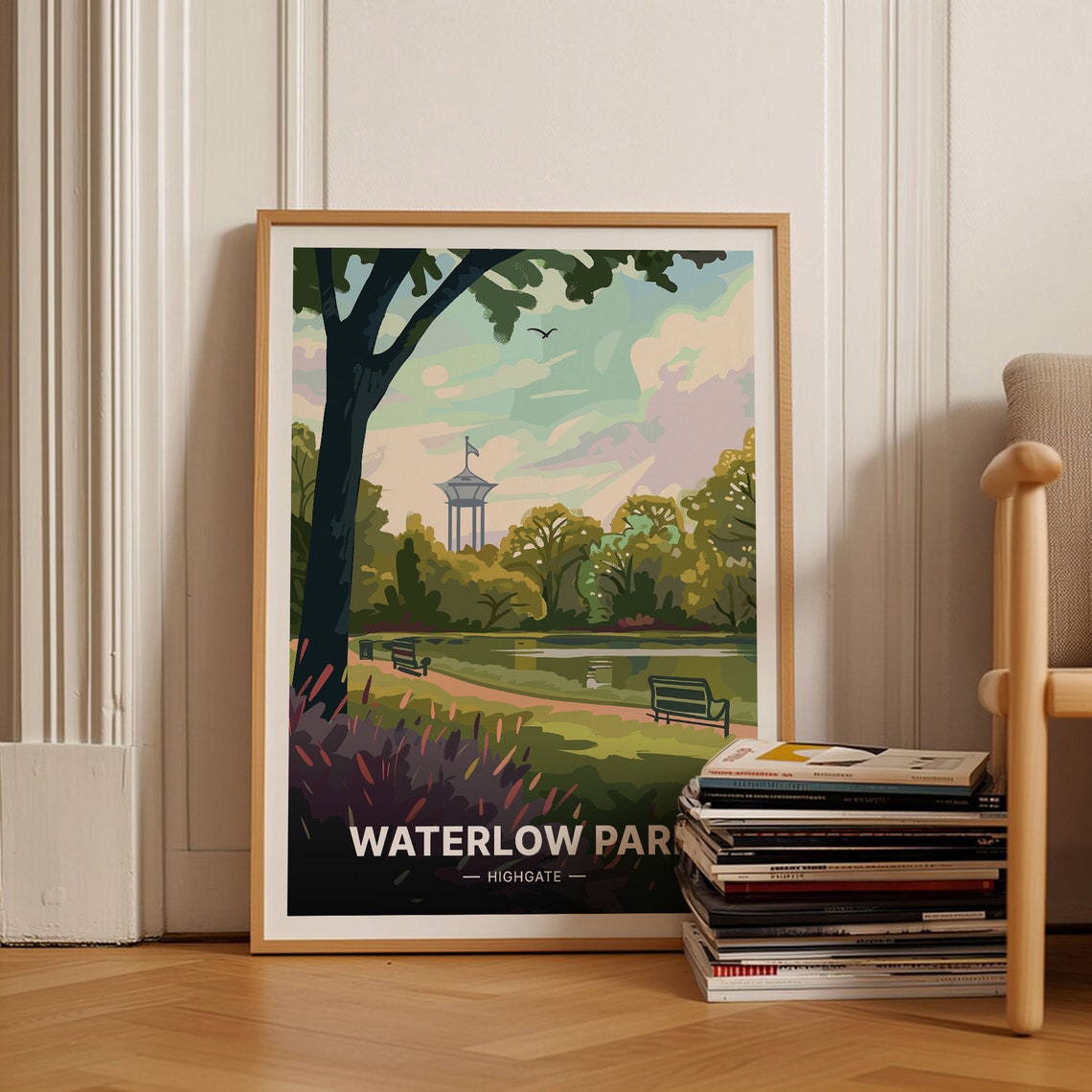 Waterlow Park Highgate London Vintage Travel Poster Pond Gardens Scene