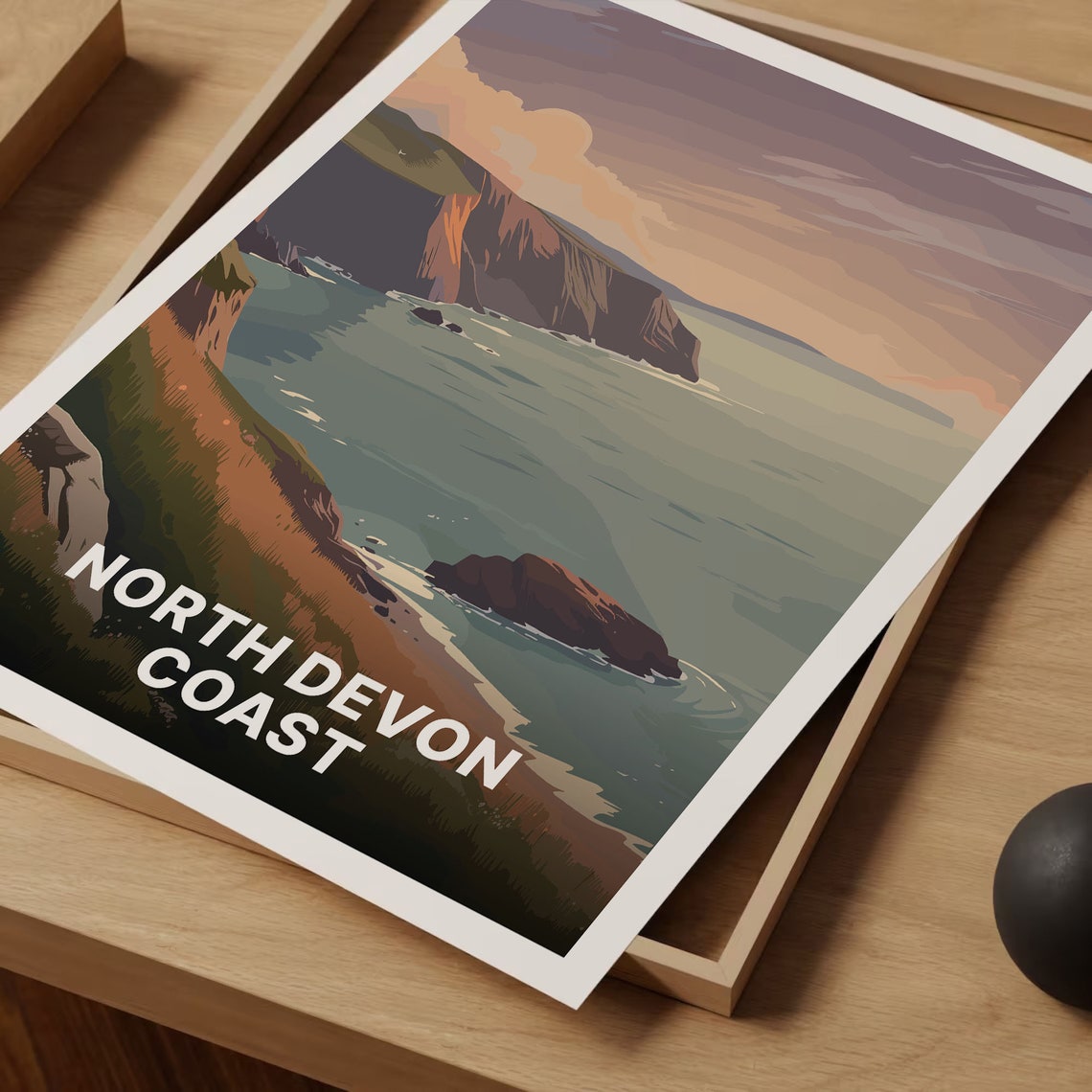 North Devon Coast Cliffs Sunset Seascape Dusk Travel Art Poster - Image 3