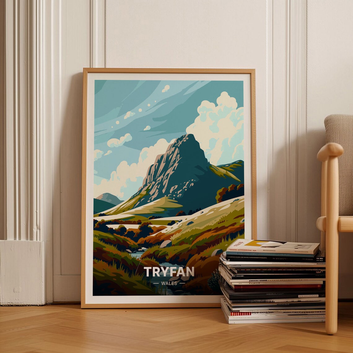 Tryfan Wales Rocky Peak Mountain Trail Vintage Travel Poster