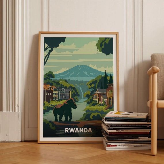 Rwanda Gorilla Safari Travel Poster Minimalist Art For Home Decor Unique Anniversary Gift Idea C20 544