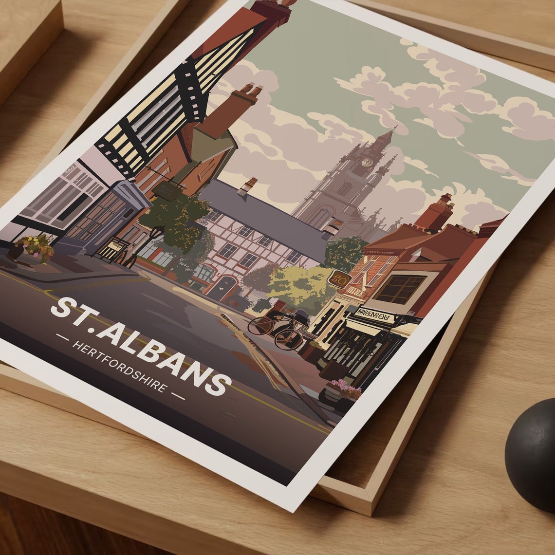 St Albans Hertfordshire Historic Street Tudor Clock Tower Poster - Image 3