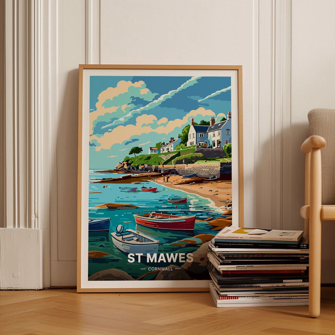 St Mawes Cornwall Fishing Boats Harbor Village Coastal Travel Poster