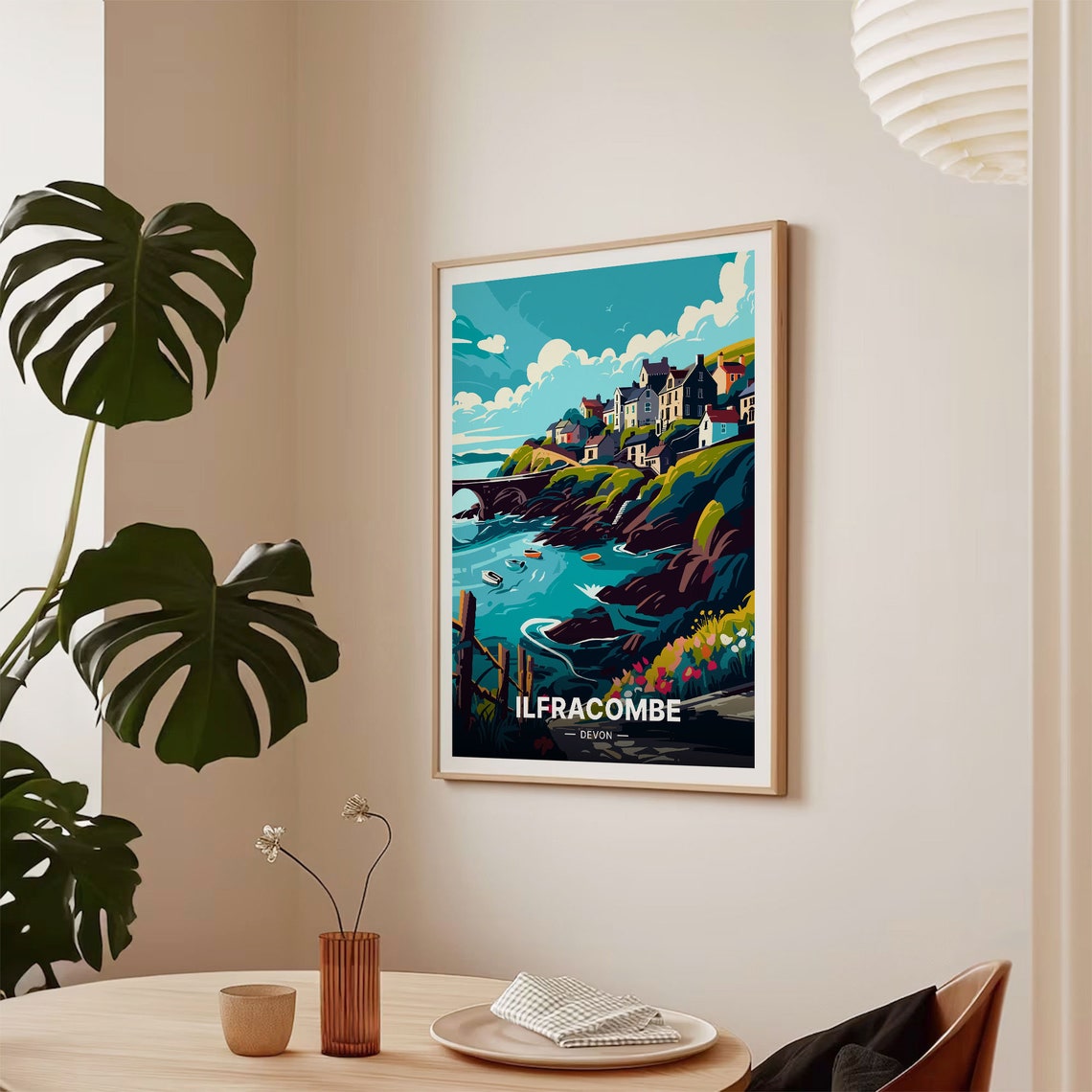 Ilfracombe Devon Harbor Village Cottages Boats Picturesque Cove Poster - Image 2