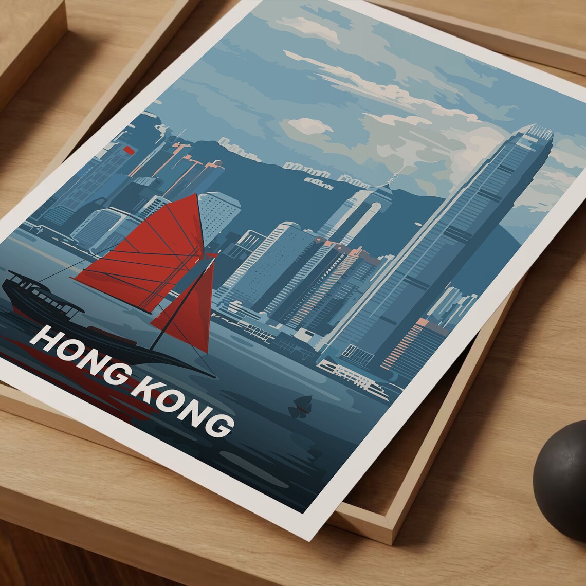 Hong Kong Skyline Retro Travel Poster, Cityscape - Image 3