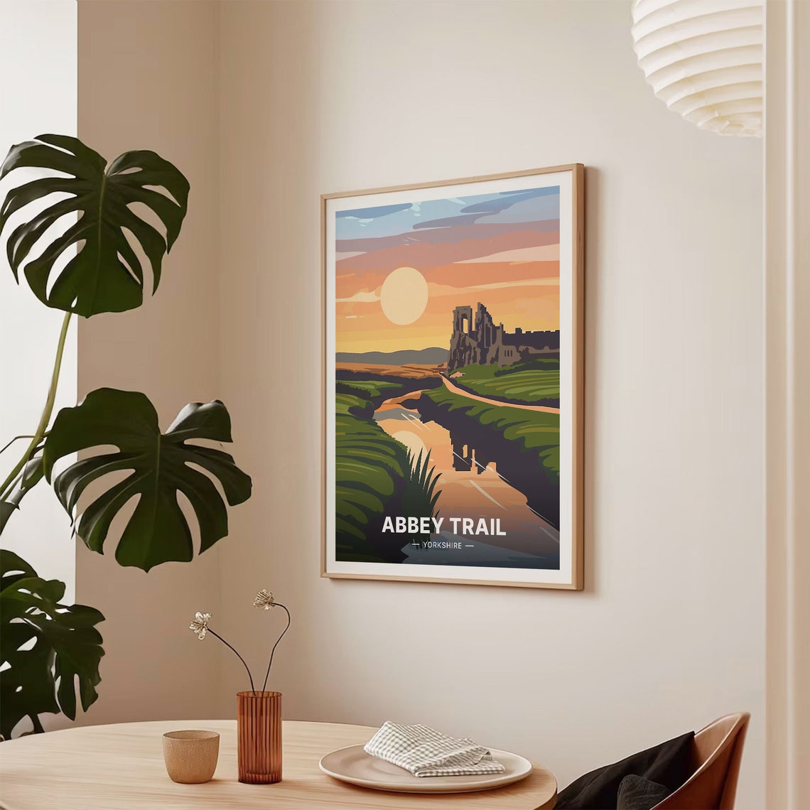 Abbey Trail Yorkshire Sunset Abbey Ruins Vintage Travel Poster - Image 2