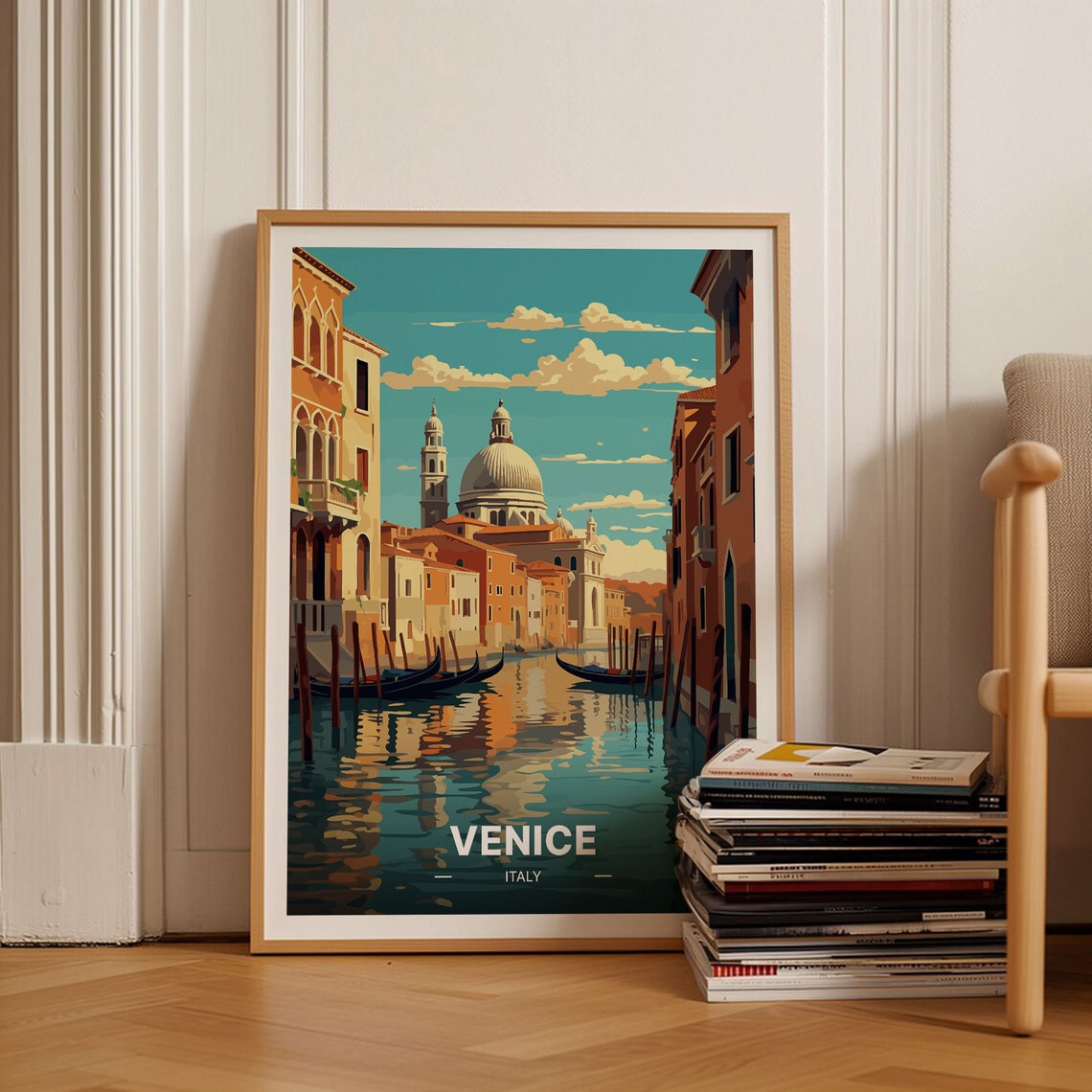 Venice Italy Grand Canal Gondolas Basilica Vintage Travel Poster