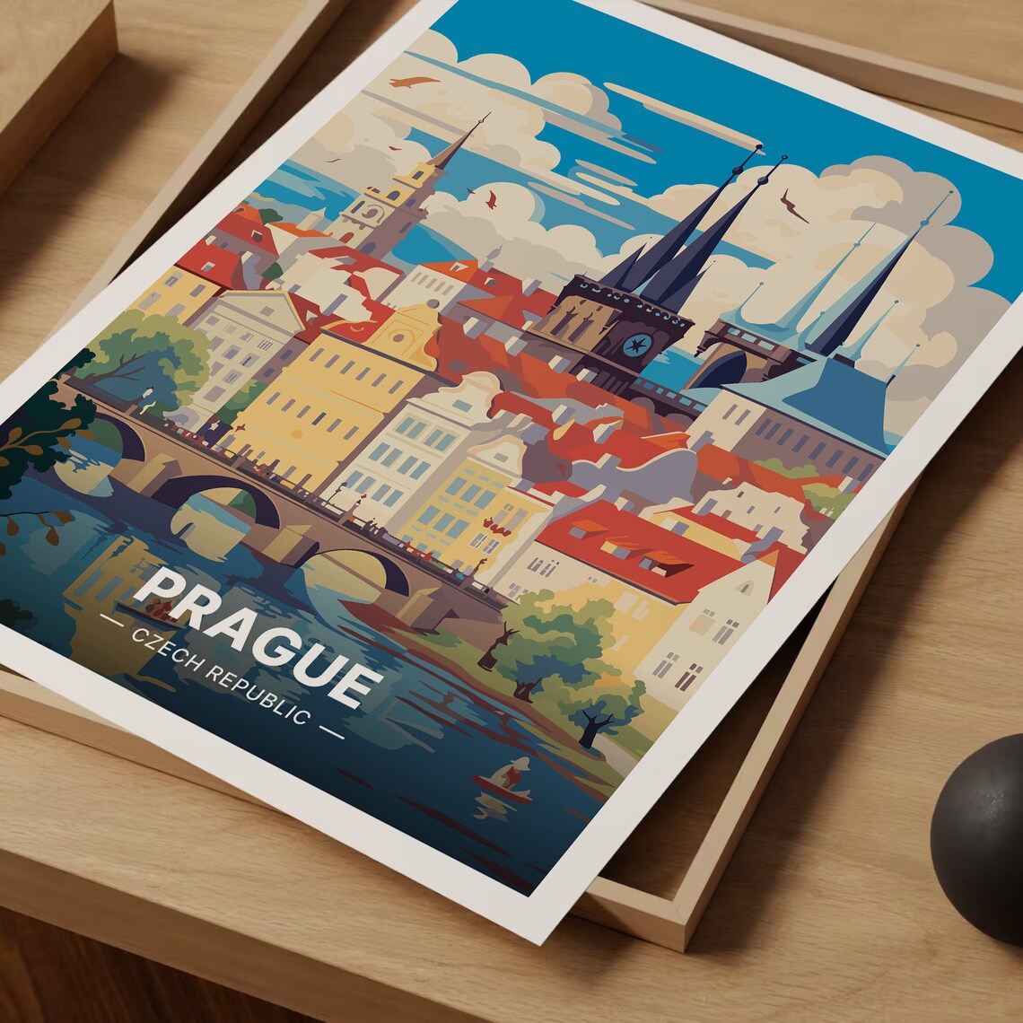 Prague Cityscape Travel Poster, Czech Republic - Image 3
