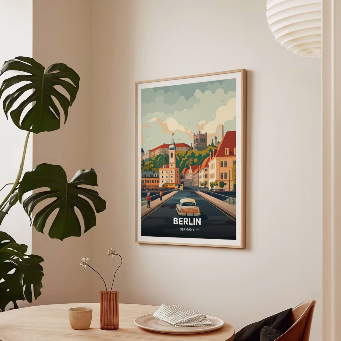 Berlin Germany Classic Car Bridge Riverside Vintage Travel Poster - Image 2