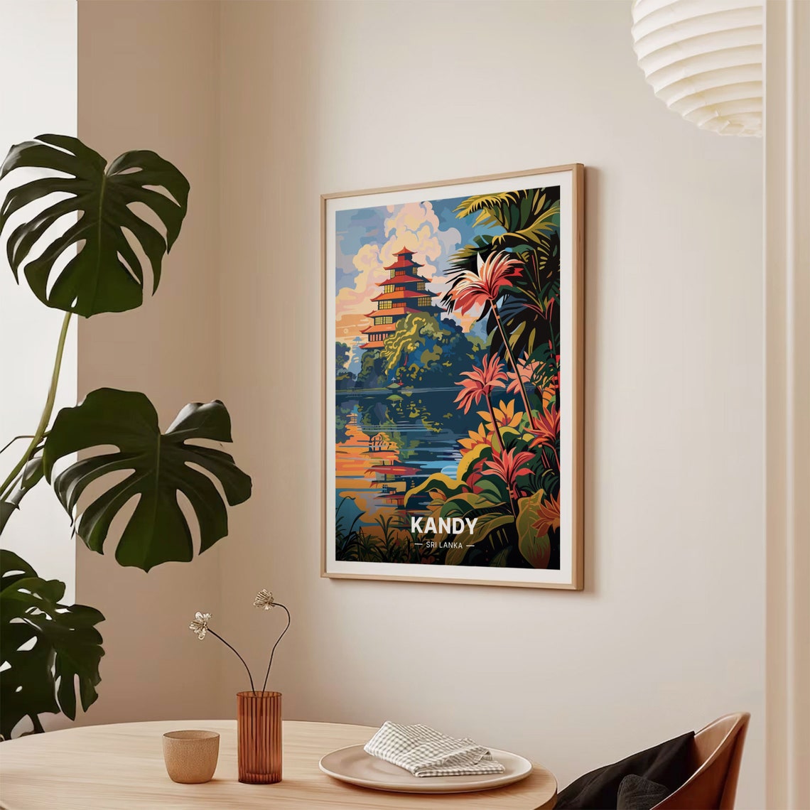 Kandy Sri Lanka Temple of the Tooth Lakeside Sunset Travel Poster - Image 2
