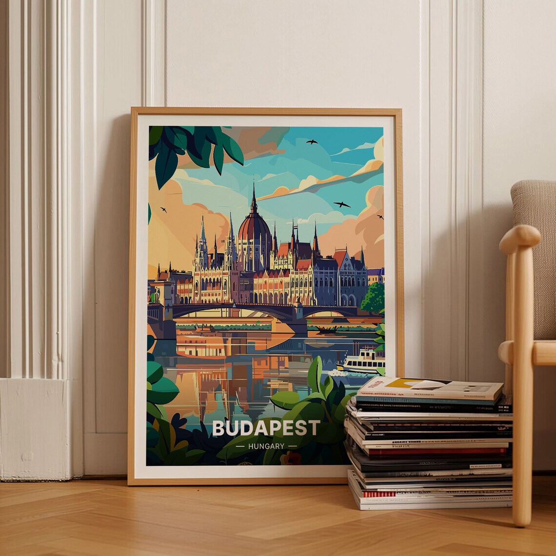 Budapest Cityscape Travel Poster, Hungary Art Print