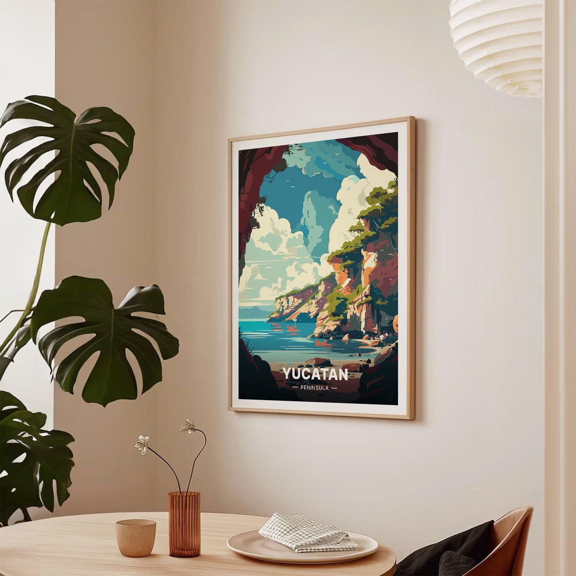 Yucatan Peninsula Mexico Cliffs Tropical Sea Vintage Travel Poster - Image 2