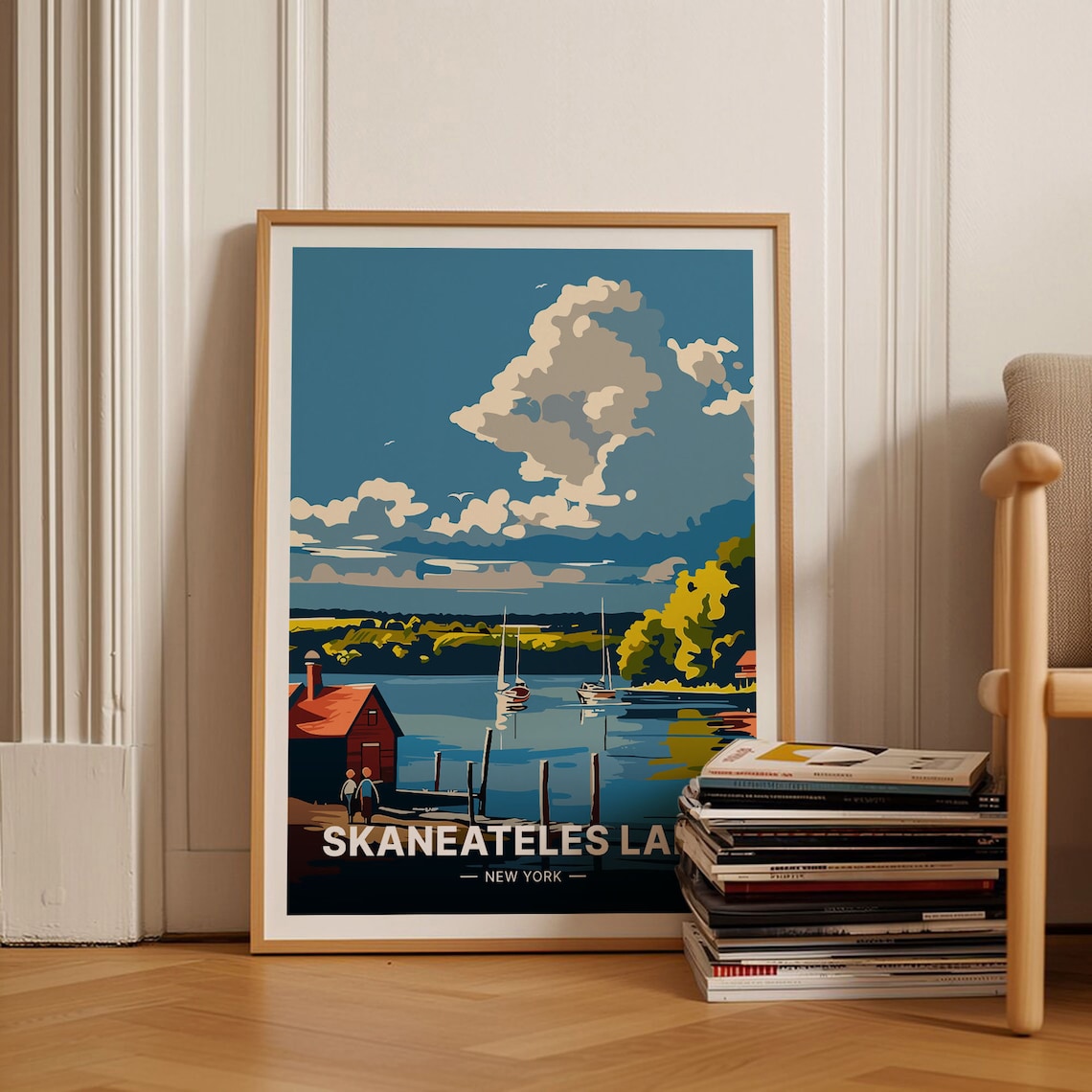 Skaneateles Lake New York Sailboats Red Boathouse Travel Poster